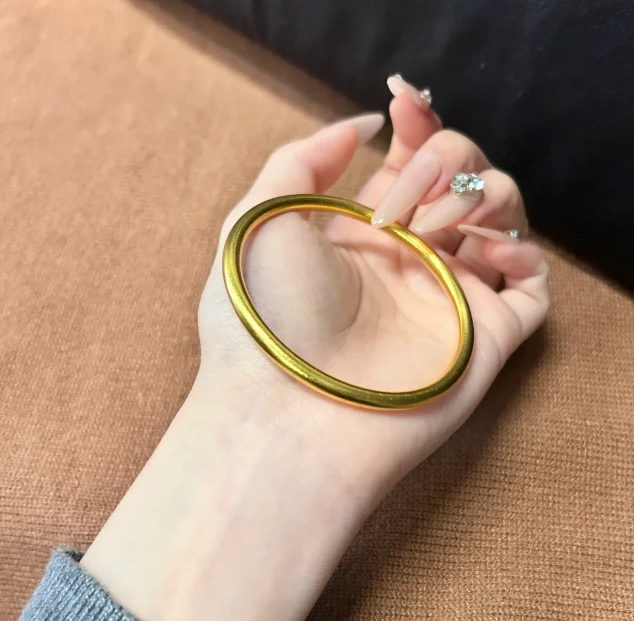 足银手镯 银手镯 简约大气复古素圈手镯时尚经典实心磨砂传承气质