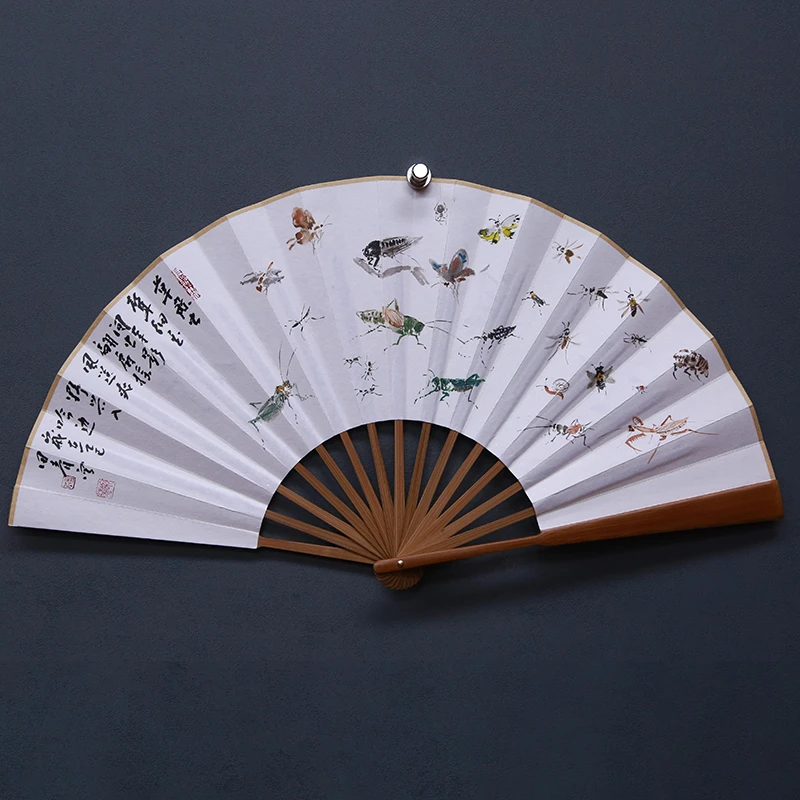 一画庐田青花鸟折扇