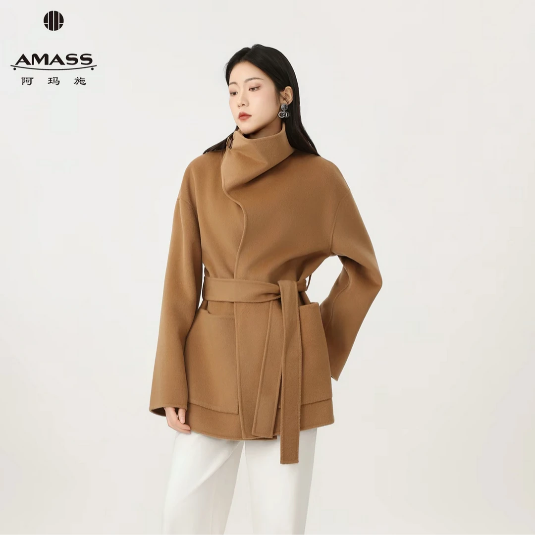 AMASS/阿玛施秋冬毛呢外套温柔绒感大衣设计师短款外套 540033