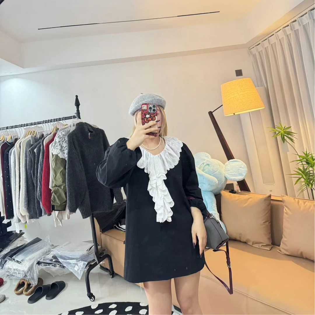 阿毛家2025春季新款东大门蕾丝领韩版裙时尚