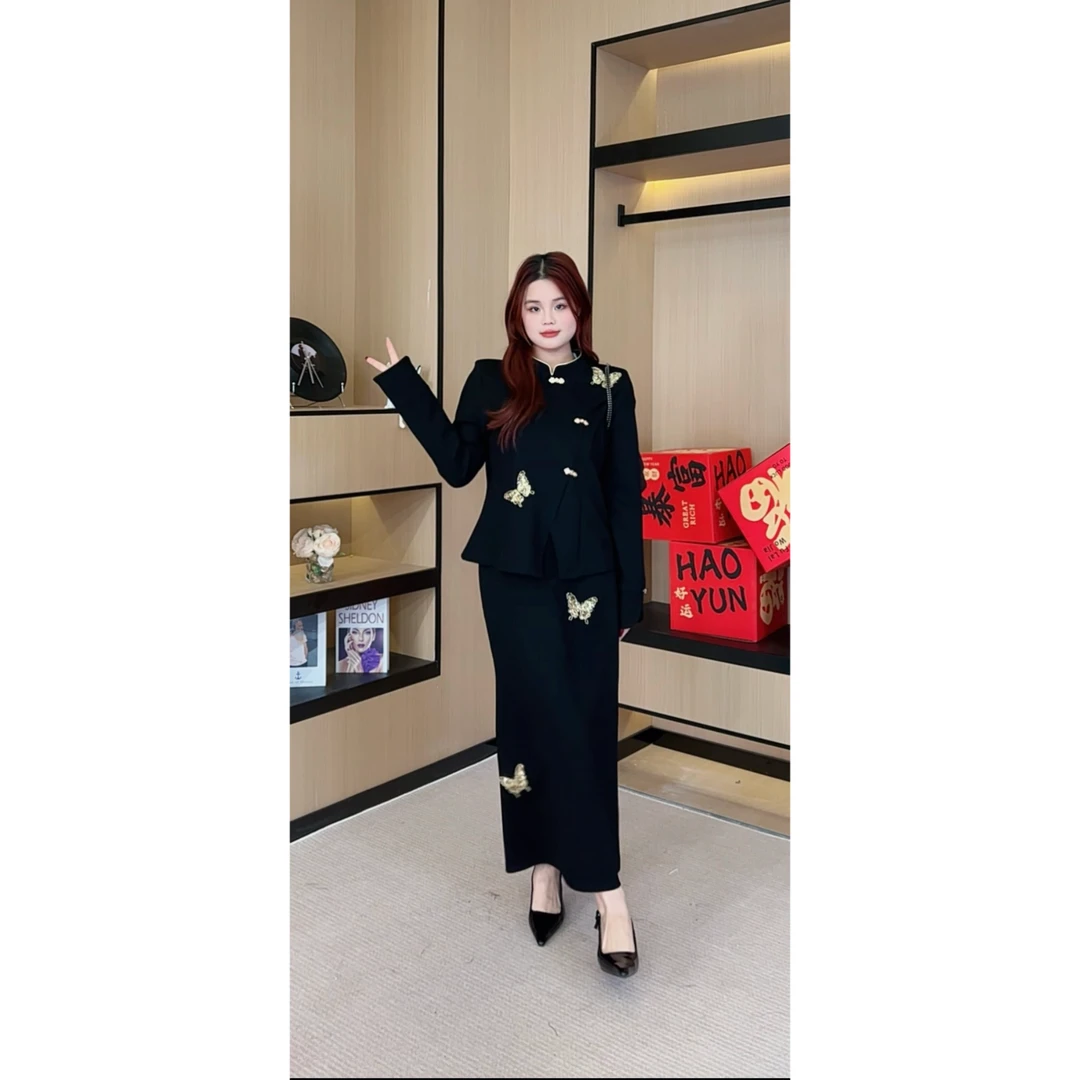 新款浪漫国风新中式金蝴蝶时尚桃子微胖定制【HC1689】