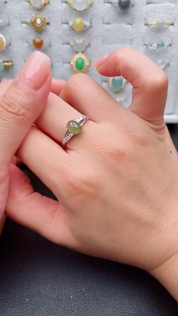 银S925镶嵌戒指翡翠111 1+