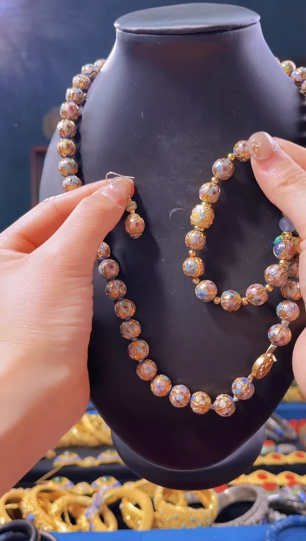 【闪购商品】景泰蓝金地项链 耳环 手串套装蓝色