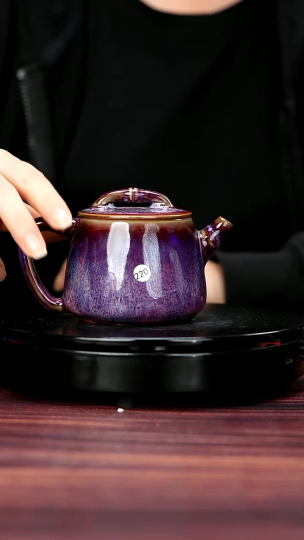 壶220#白露伟一级品原矿钧瓷竹节石瓢壶