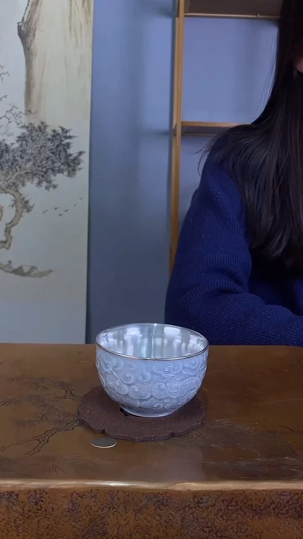 不二银工祥云瓷包银杯