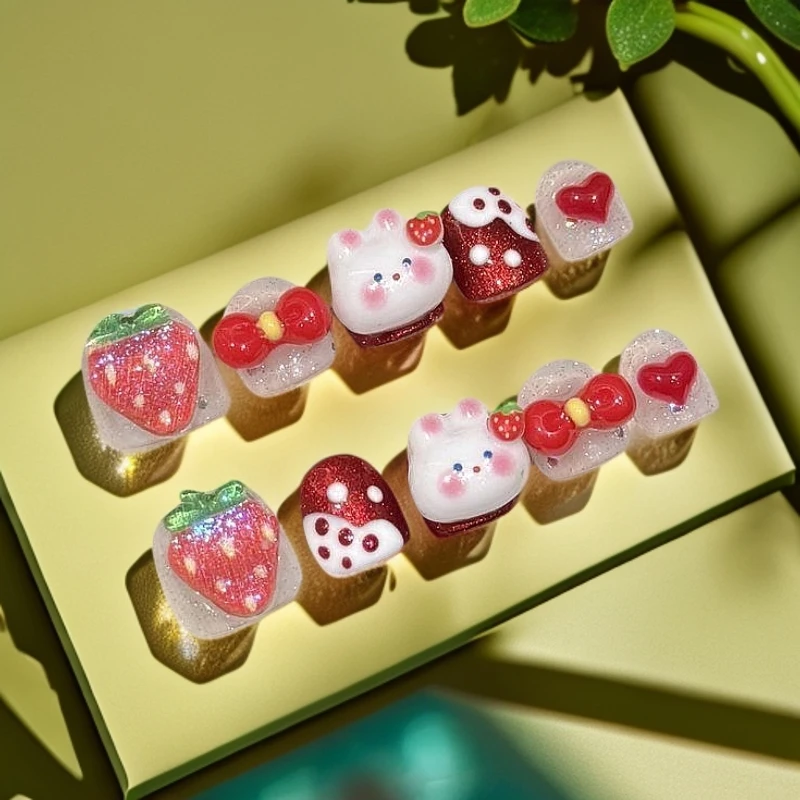 【小女孩穿戴甲】纯手工穿戴甲可爱风卡通草莓兔小朋友美甲