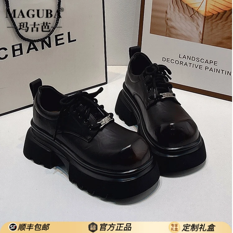 玛古芭乐福鞋女款新款真皮厚底增高小皮鞋百搭英伦风时尚轻奢鞋子