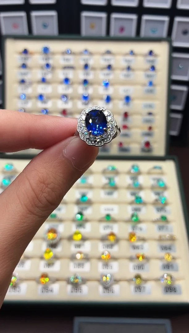 无925银轻奢皇家蓝色女神戒