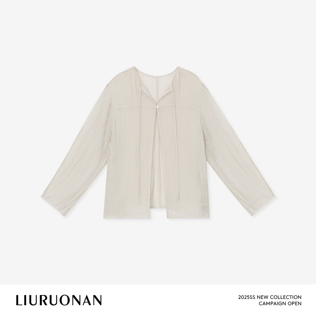 LIURUONAN 25SS【两穿防晒衫】极简慵懒风松弛垂感春夏圆领系带衬衫