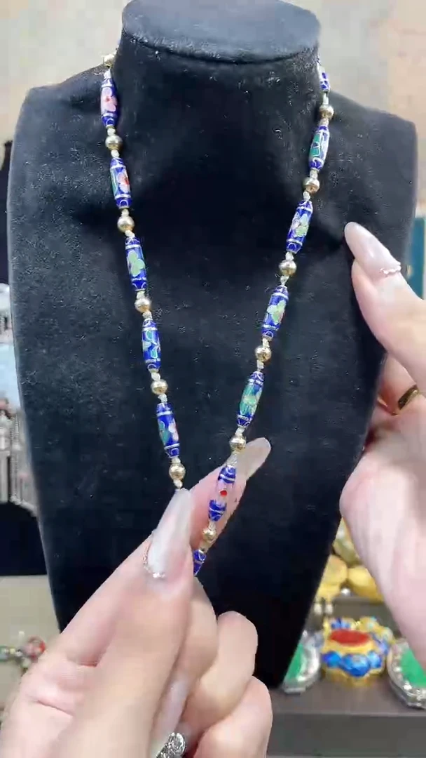 梓*非遗手工景泰蓝竹节项链宝蓝