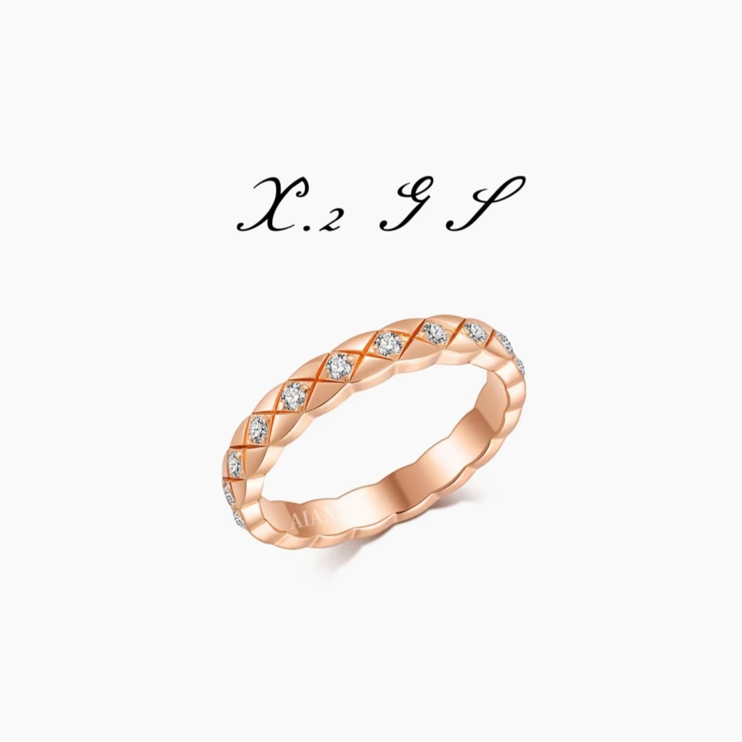 合金戒指 X·2高奢经典气质菱格系列《窄版-棋盘格》戒指轻奢T110