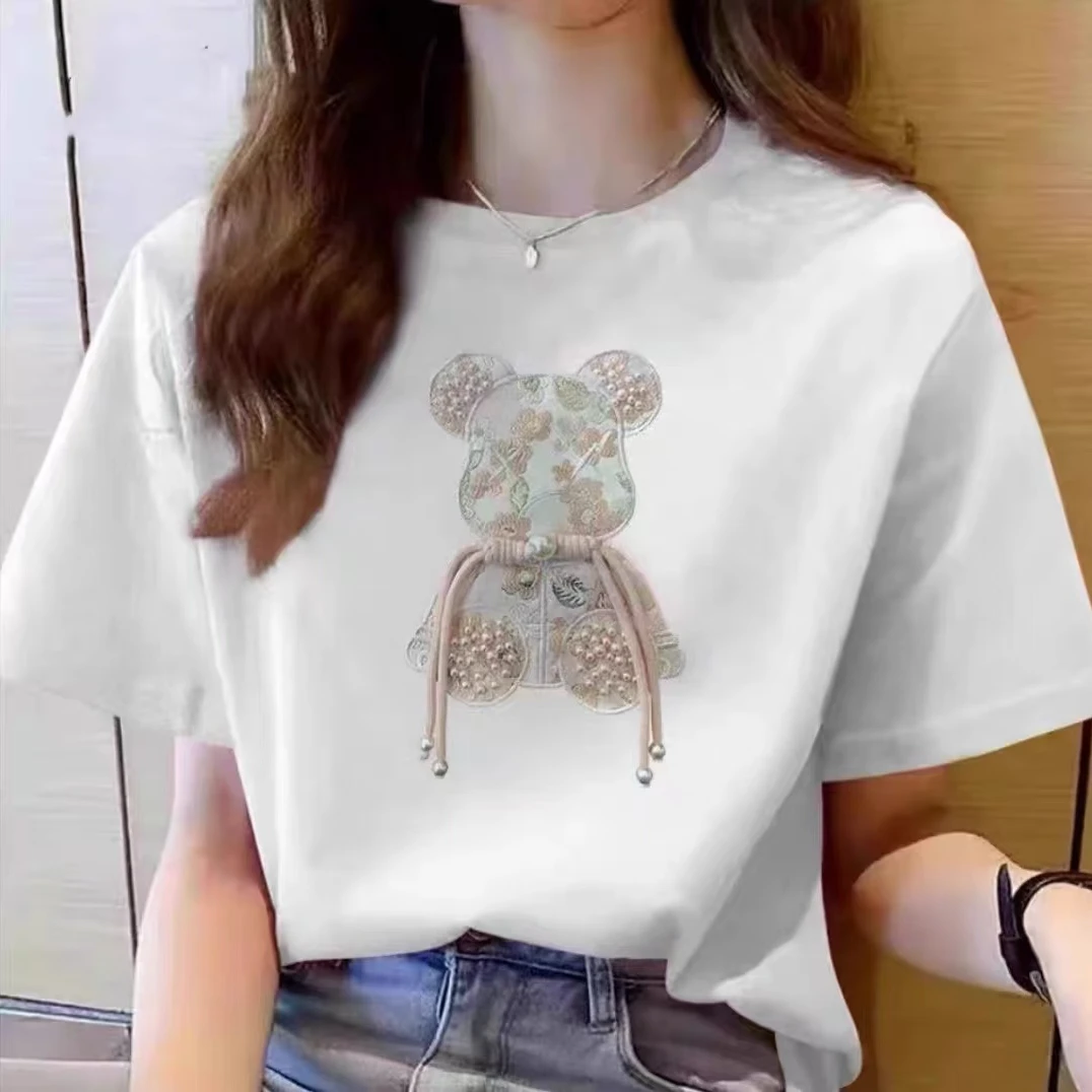 【T恤】新款2025时尚休闲夏季潮流短袖宽松圆领国风半袖上衣-印花款