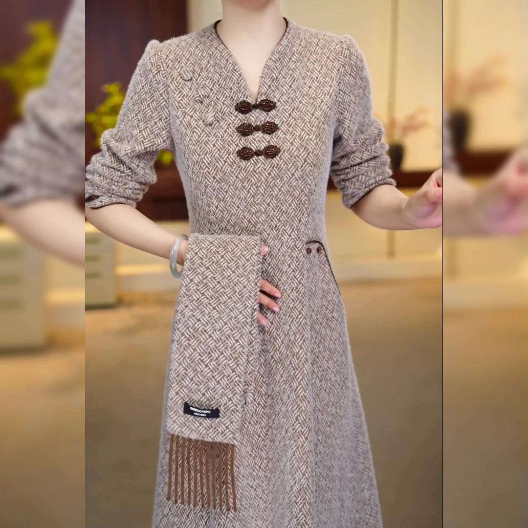 2025秋冬连衣裙加绒加厚新中式国风女装旗袍气质减龄妈妈装显贵气