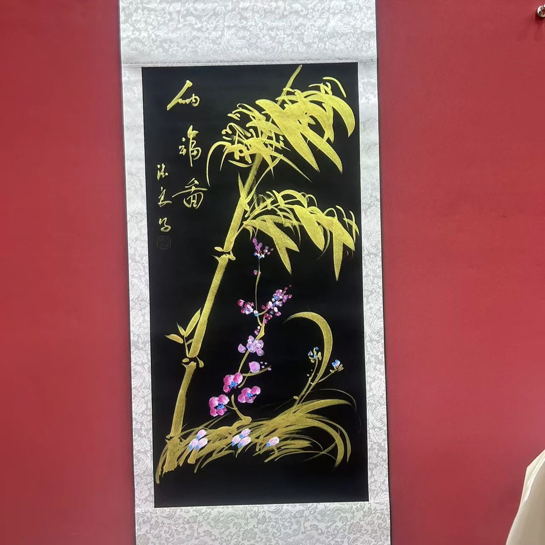 WDL.纳福图 三尺竖黑轴.三