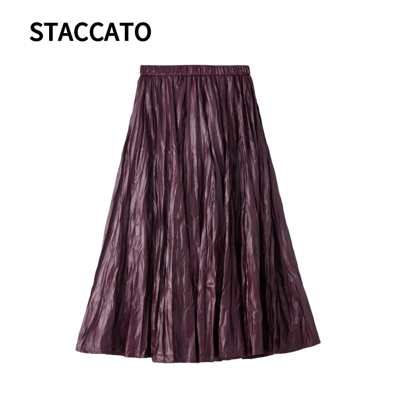 STACCATO长裙褶皱百褶裙半身裙高腰秋季不规则中长款裙子S8726
