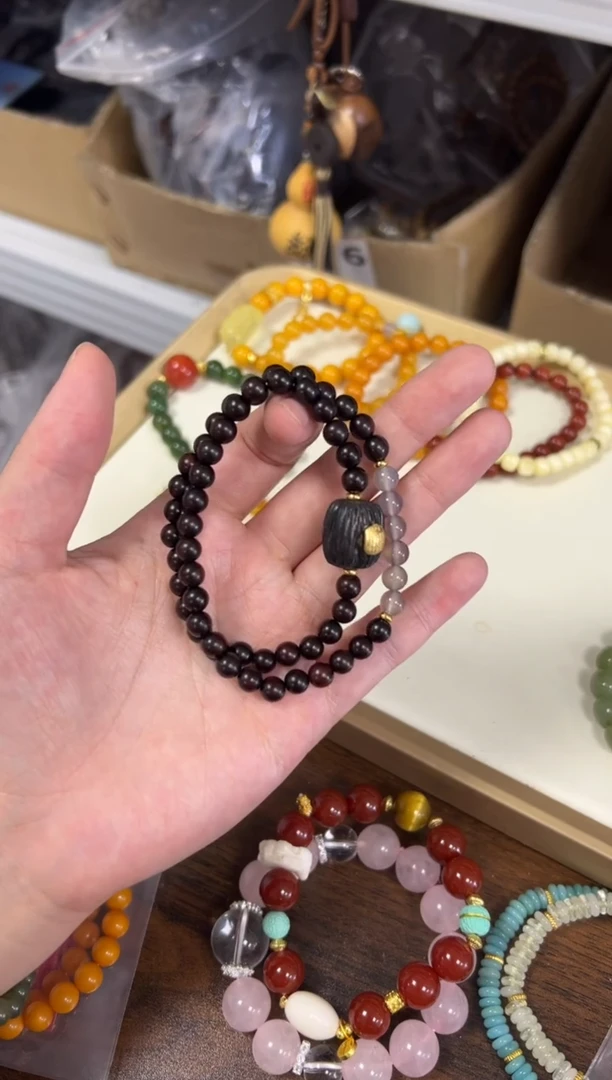 未镶嵌檀香紫檀（小叶紫檀）手串紫檀木五条款双圈[0796]