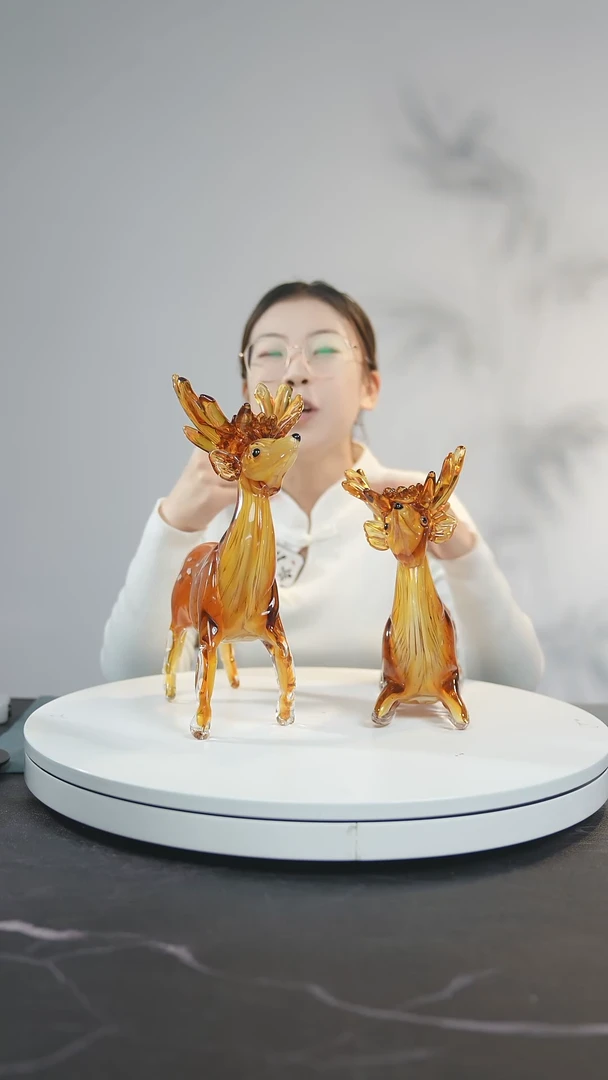【闪购商品】琉璃手工艺品.梅花鹿摆件【一对】