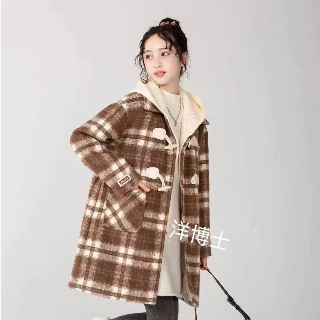 新年年款女大童格子毛呢大衣洋博士24067