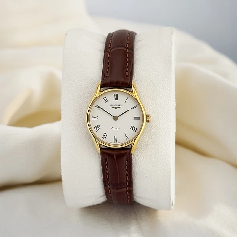 95新 Longines/浪琴 气质时尚百搭女士石英腕表罗马白盘皮带名表