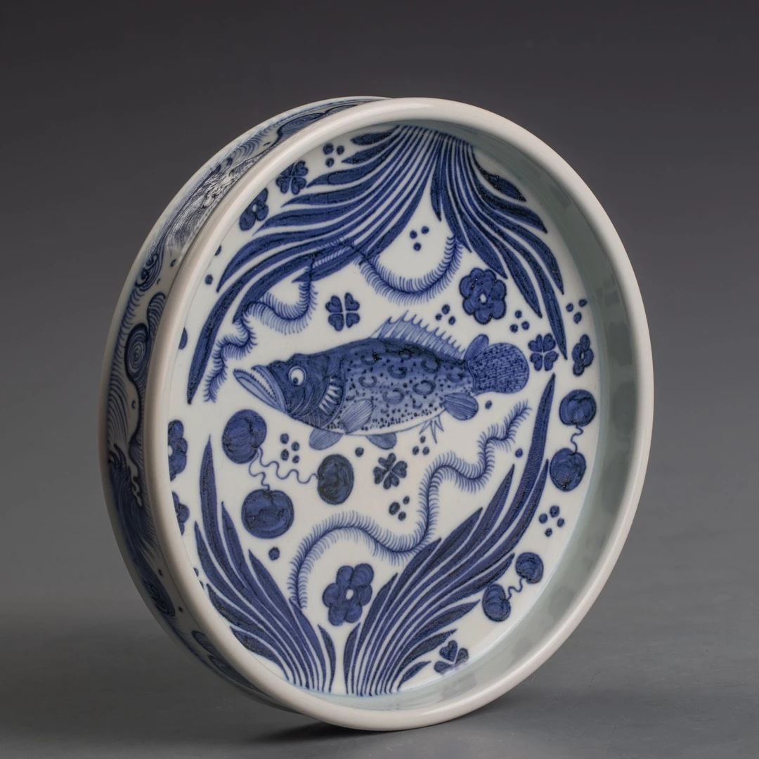 五堂茶器 元青花鳜鱼水草壶承