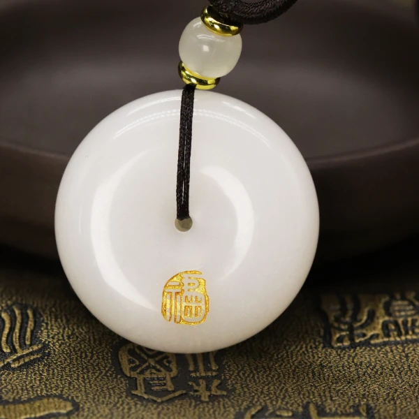 新疆玉石三五款金福平安扣玉吊坠天然金丝玉挂件无事牌男女款Y871