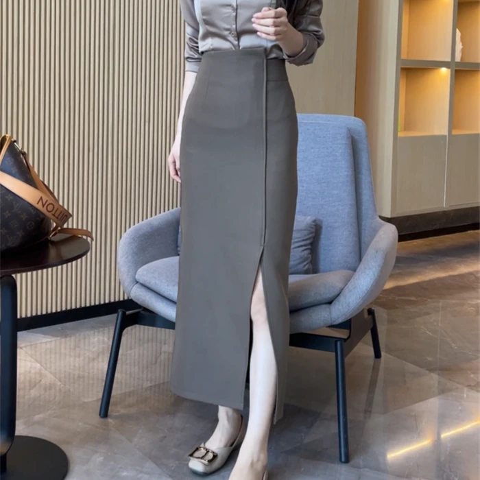 不规则时尚减龄侧开叉显瘦气质半身裙-0845