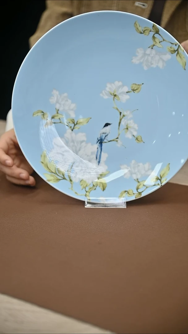 陶瓷10.5英寸喜鹊鸣春窝盘1个