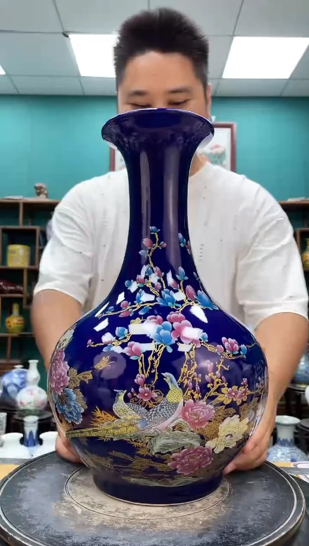 摆件祭蓝赏瓶陶瓷摆件