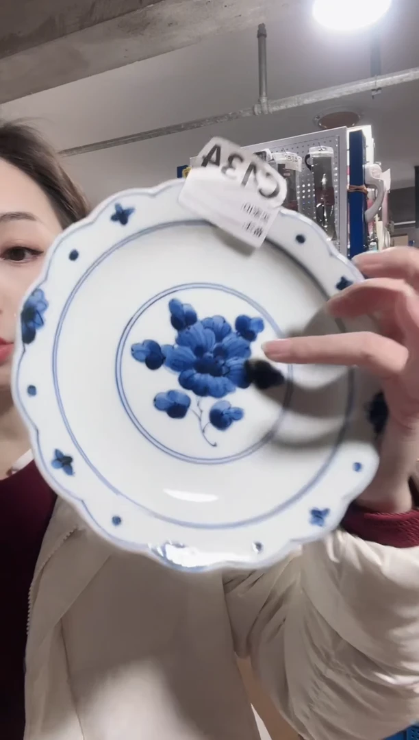 瓷片全新高端瓷器19cm花边盘 C434 牡丹