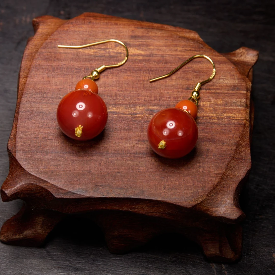 珠宝925银天然川料（瓦西）南红大珠耳坠多样性发货