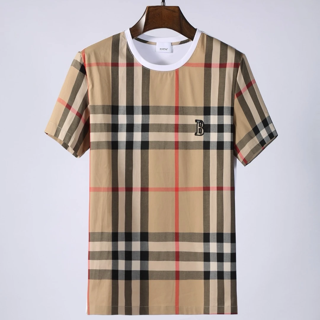 SYIP潮流T恤夏季10080格纹短袖宽松型印花