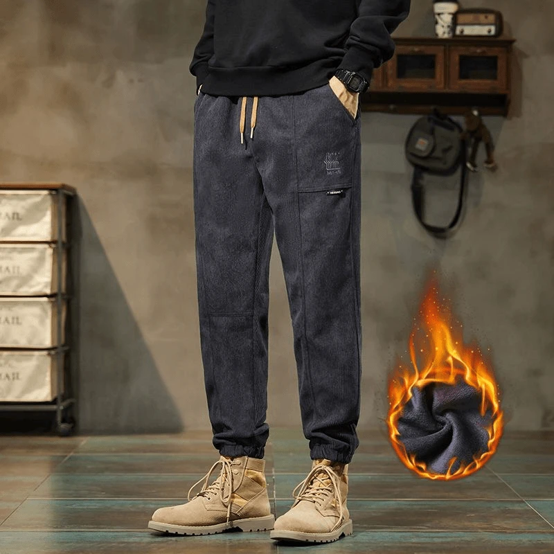 LEEHOM秋冬款加绒直筒休闲裤潮流灯芯绒显瘦百搭长裤子运动男士