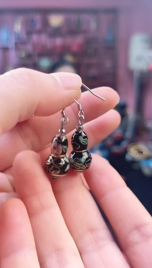 非遗 景泰蓝耳饰 黑色 葫芦