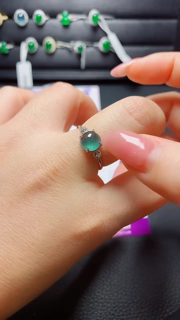 银S925镶嵌戒指翡翠天然翡翠A货s925银镶