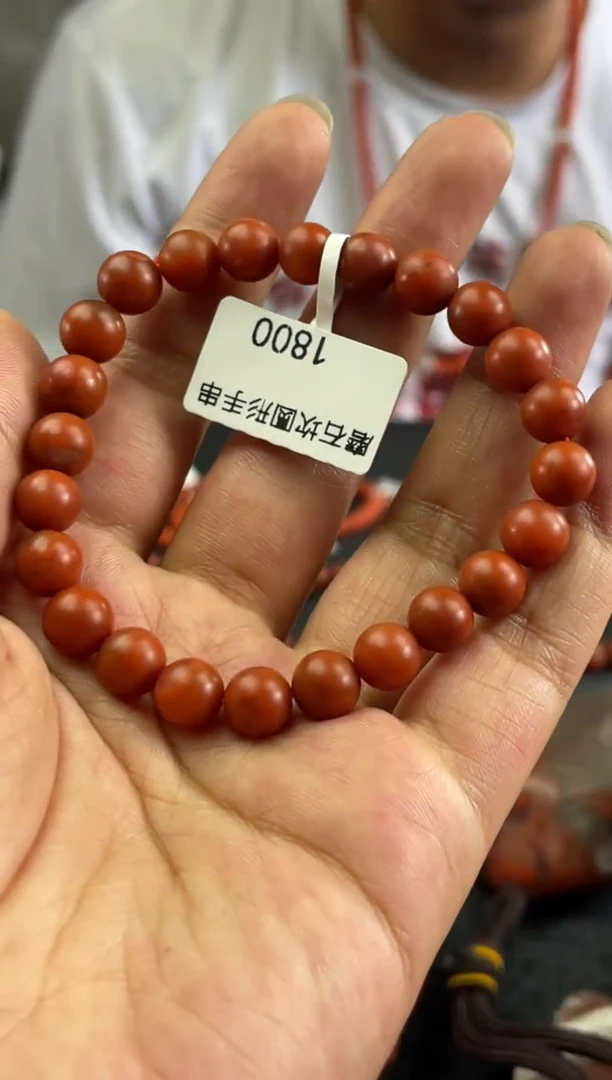 手串未镶嵌南红玛瑙原矿无忧化磨石坎老南红满色满肉圆珠单圈手串