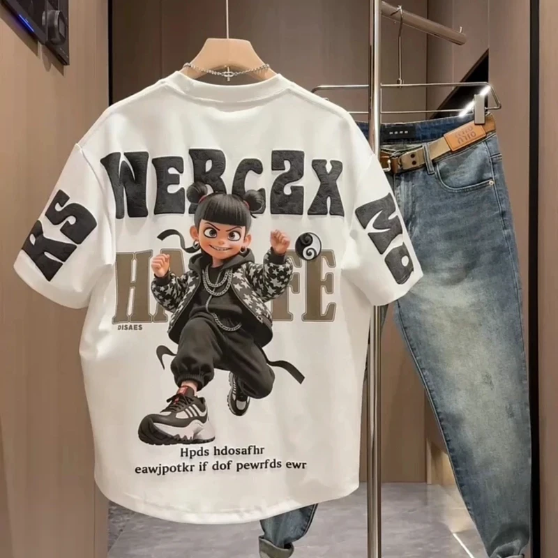 夏季新款潮牌衣服印花短袖男士痞帅宽松圆领T恤上衣t恤网红半袖