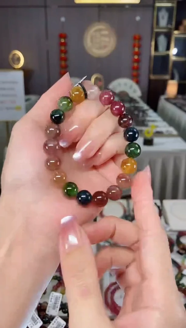 未镶嵌老矿碧玺色标彩虹单圈手串10mm+碧玺hon多样性发货一条