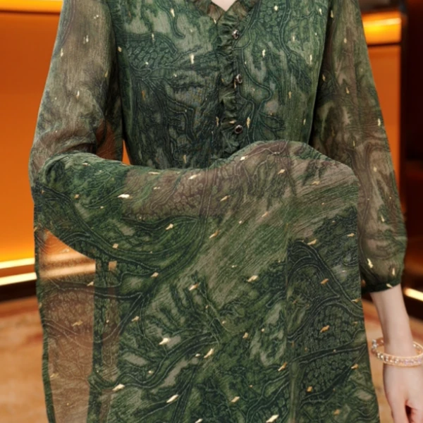 YL-【只此青绿】2025新款法式高级花卉显瘦定制连衣裙夏季新款