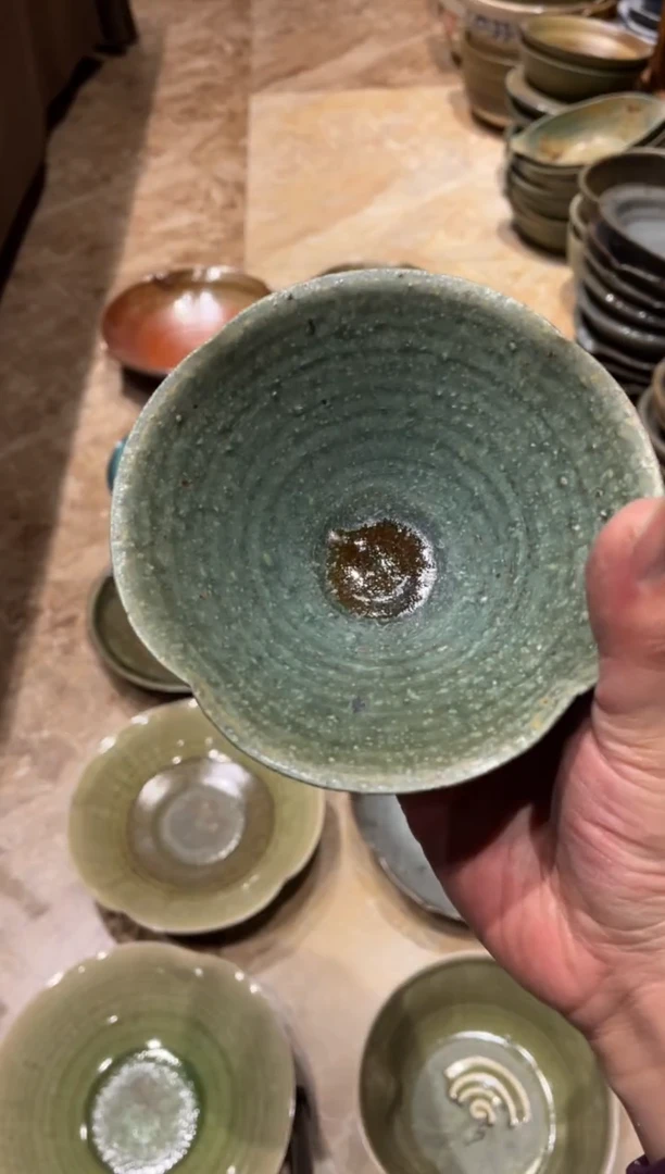 【闪购商品】瓷片397绿色粗陶手工碗1个