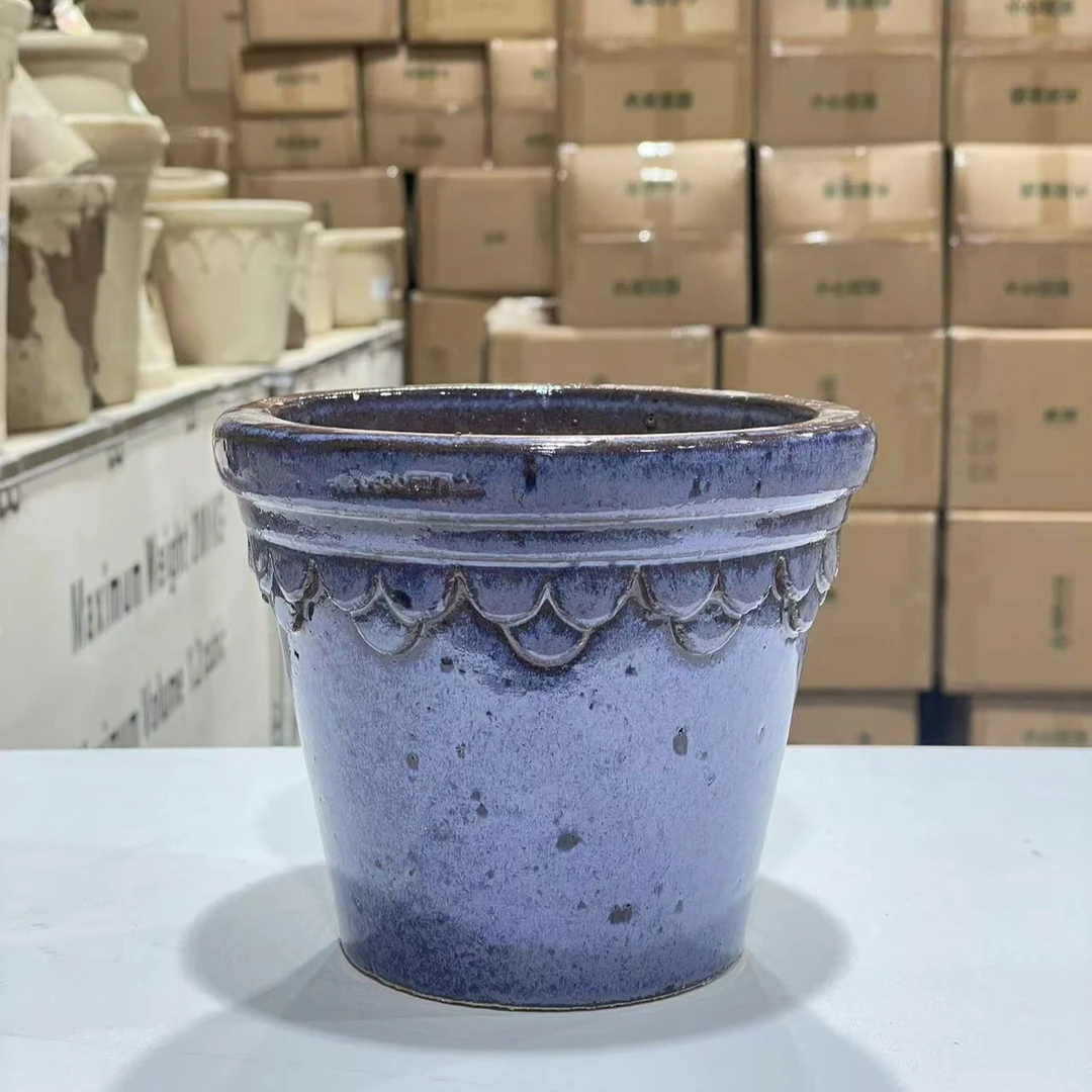 花边16全釉紫花盆