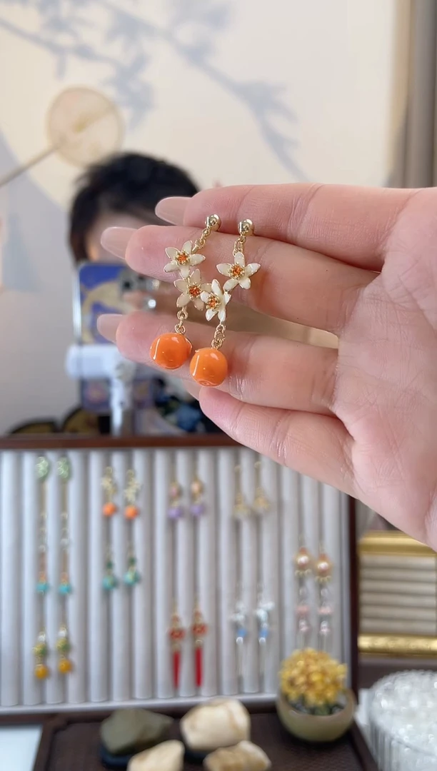 铜合金合金无1-2桂花耳饰