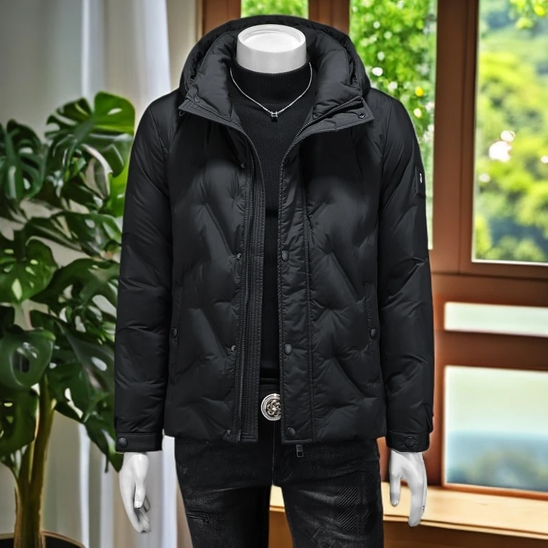 娜罗普西羽绒服男士冬季连帽大码短款外套休闲帅气白鸭绒羽绒衣潮