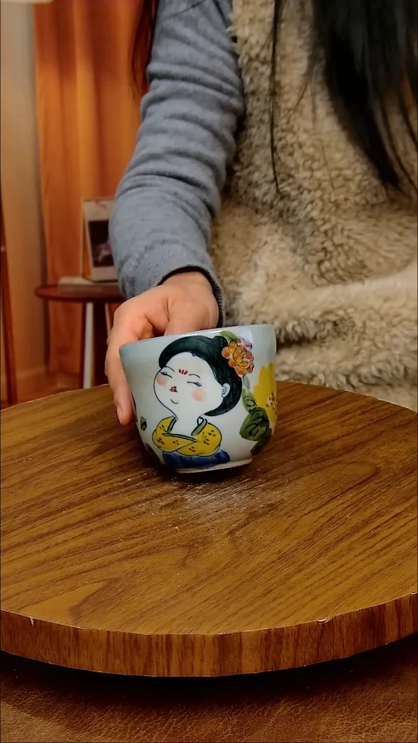 杯子陶景德镇手工手绘釉下彩陶瓷，微微瑕