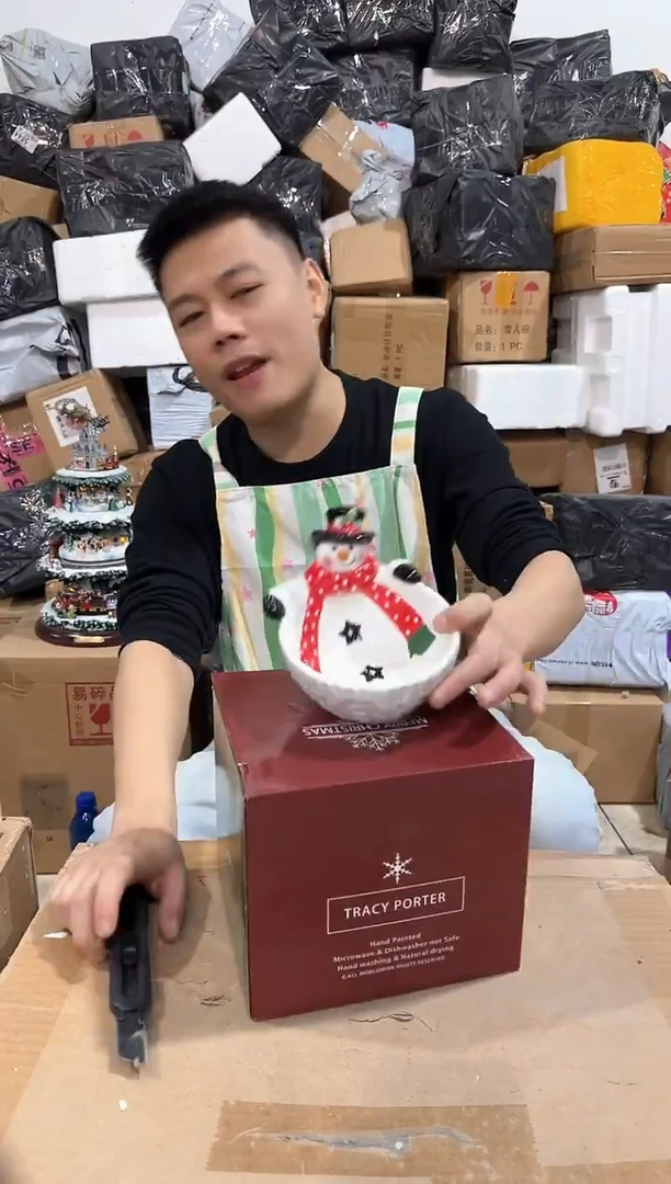 瓷片原盒雪人碗