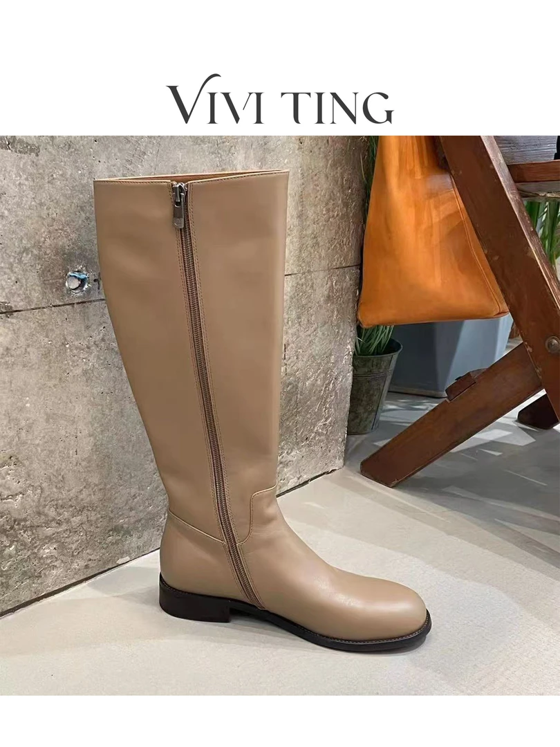 【VIVI·TING】婷姐推荐咖色侧拉链高筒靴复古文艺风不过膝长靴
