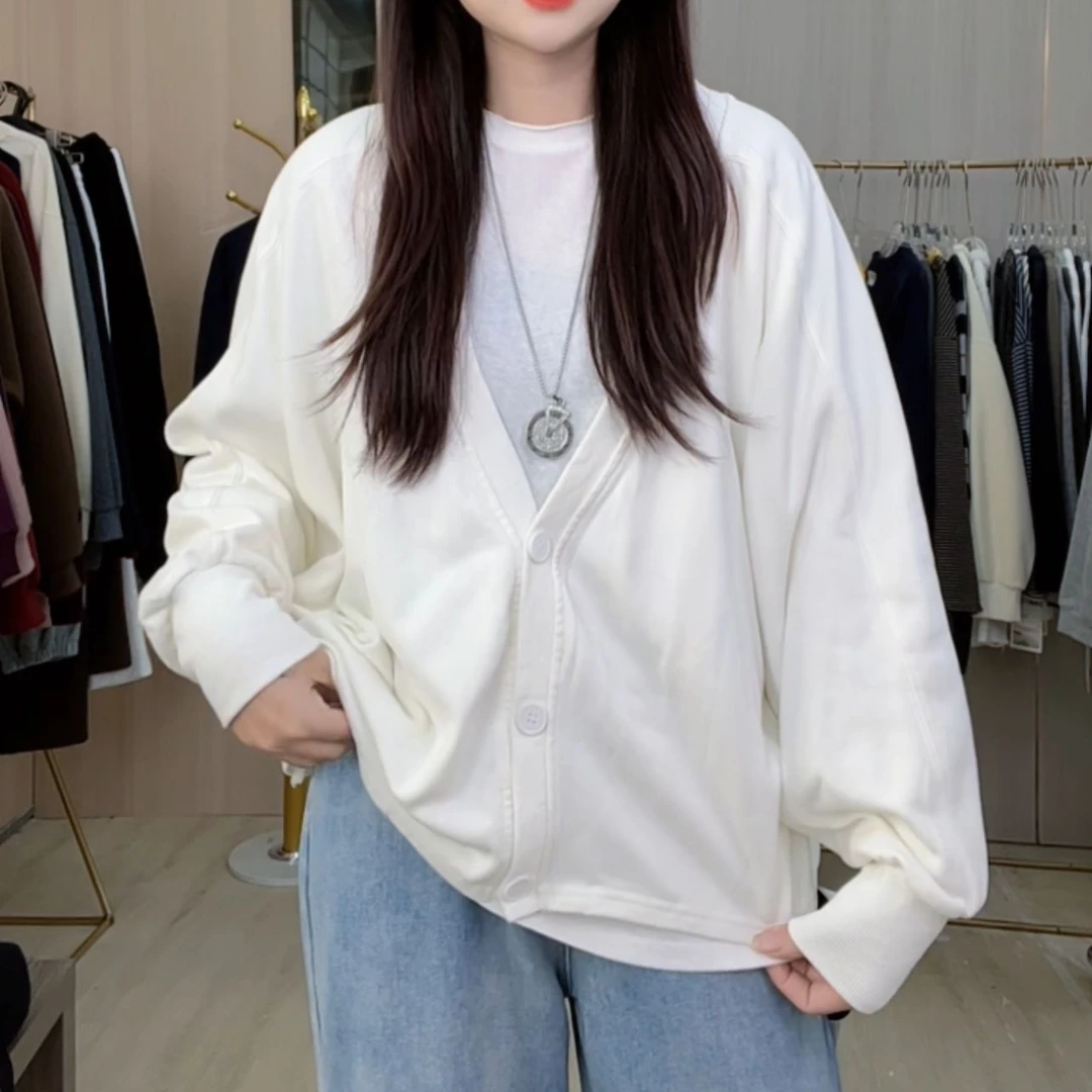 2024新款韩版百搭休闲宽松大V领卫衣外套B104-B105