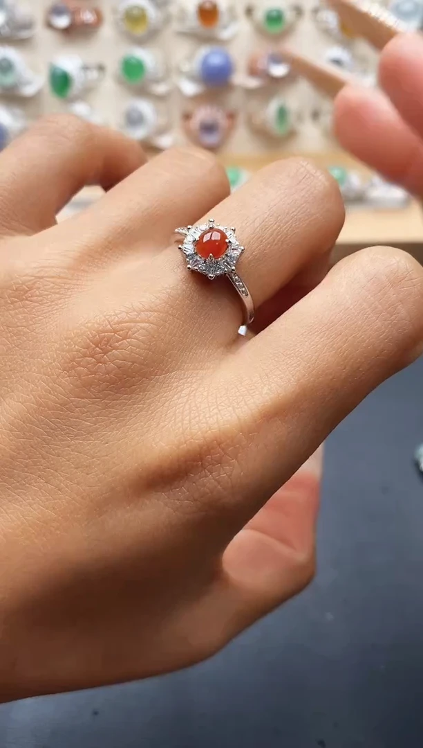 银S925镶嵌戒指翡翠缅甸天然A货翡翠1 1-8