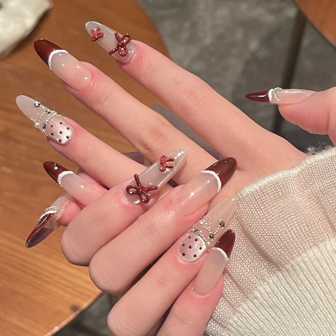 【甜酒红】】新美甲穿戴甲片2025新款高级感秋冬手工穿戴甲推荐甲片