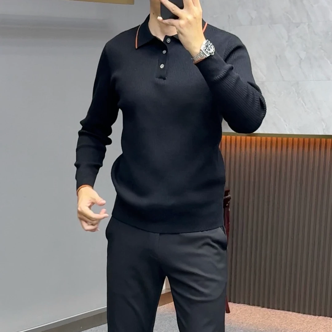 男士秋冬新款高品质商务休闲polo领针织衫长袖保暖莱赛尔打底毛衣