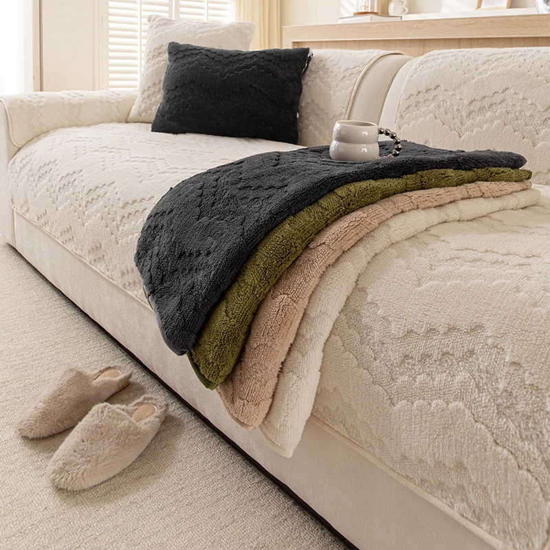 舒棉绒沙发垫四季通用直排三人位座垫盖布巾高级感防滑沙发坐垫子